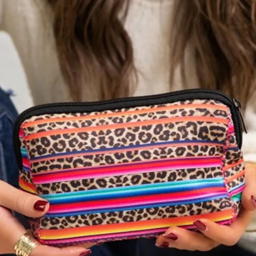 Multicolor Serape Leopard Make up Storage Bag